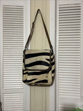 Zebra-Print Messenger Bag in Black and Cream